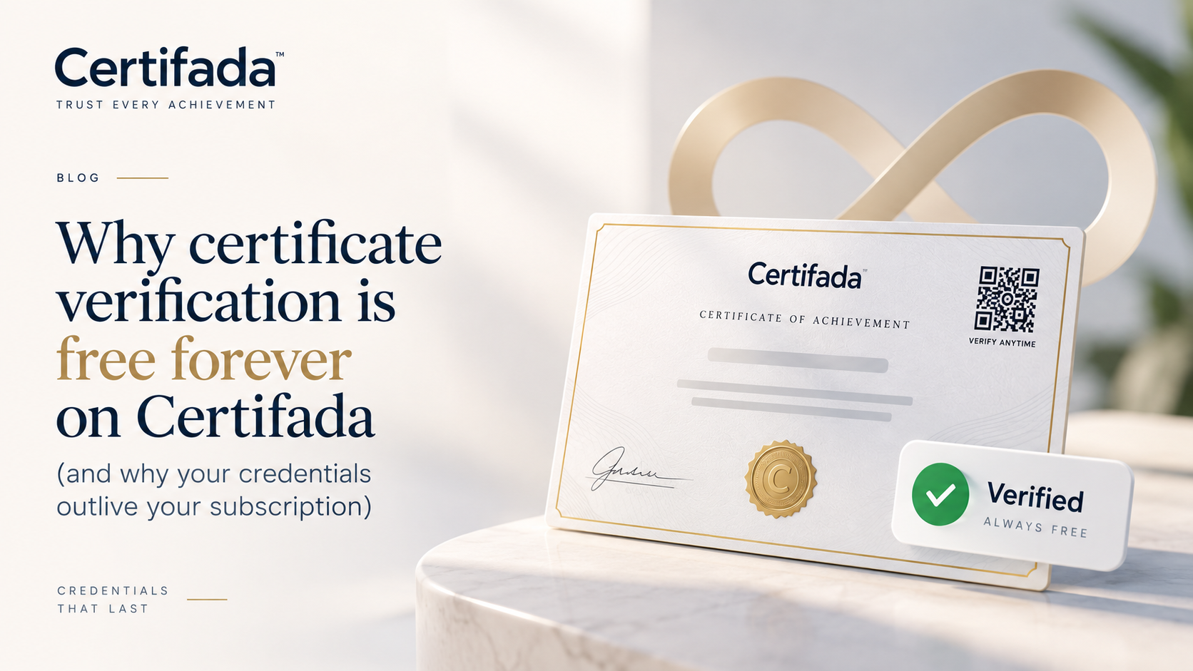 A verified digital certificate with its QR code and public verification page in Certifada